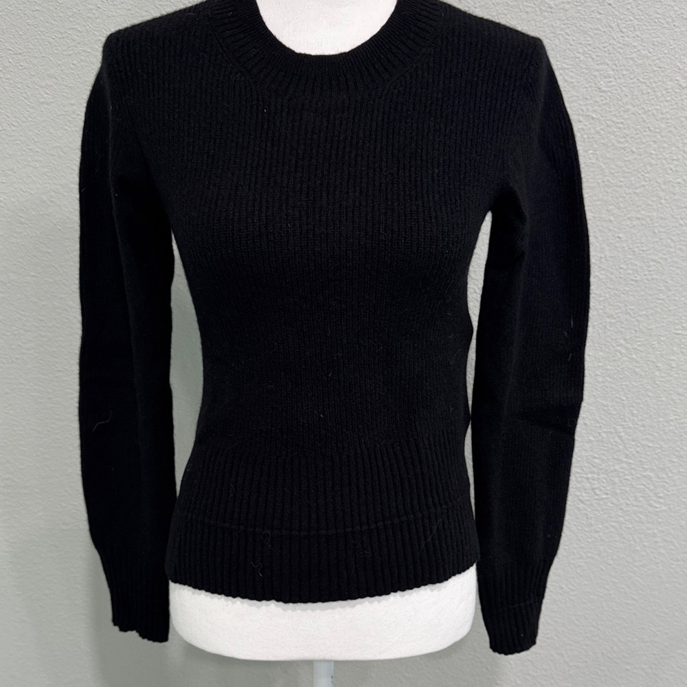 7 For All Mankind Black Ribbed Crewneck Sweater